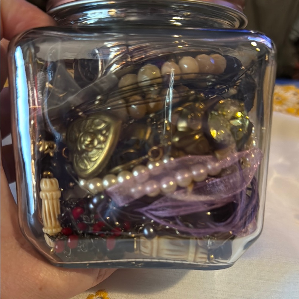 Assorted Jewelry in Glass Jar